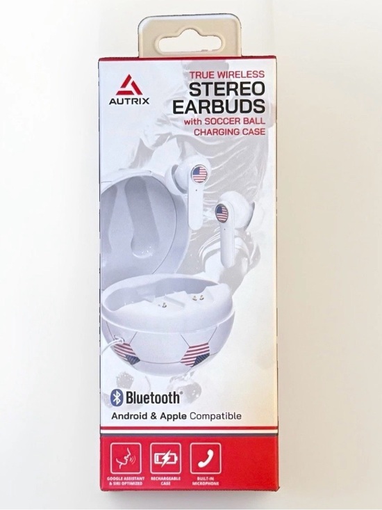 Autrix Other - True Wireless Stereo Earbuds in White with Soccer Ball Charging Case